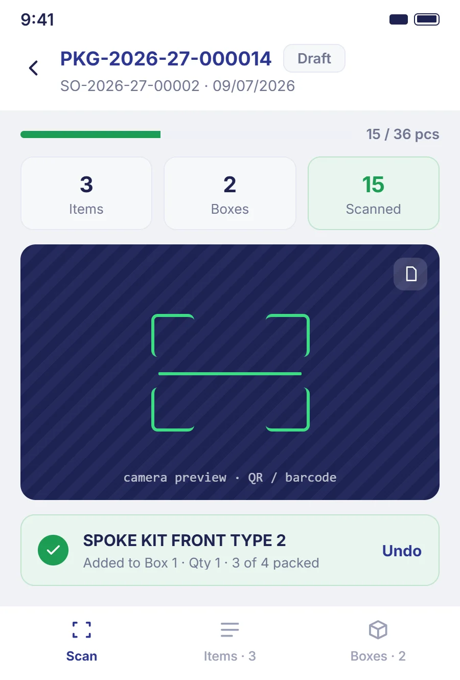 iOS — active scan mode with prominent scan target
