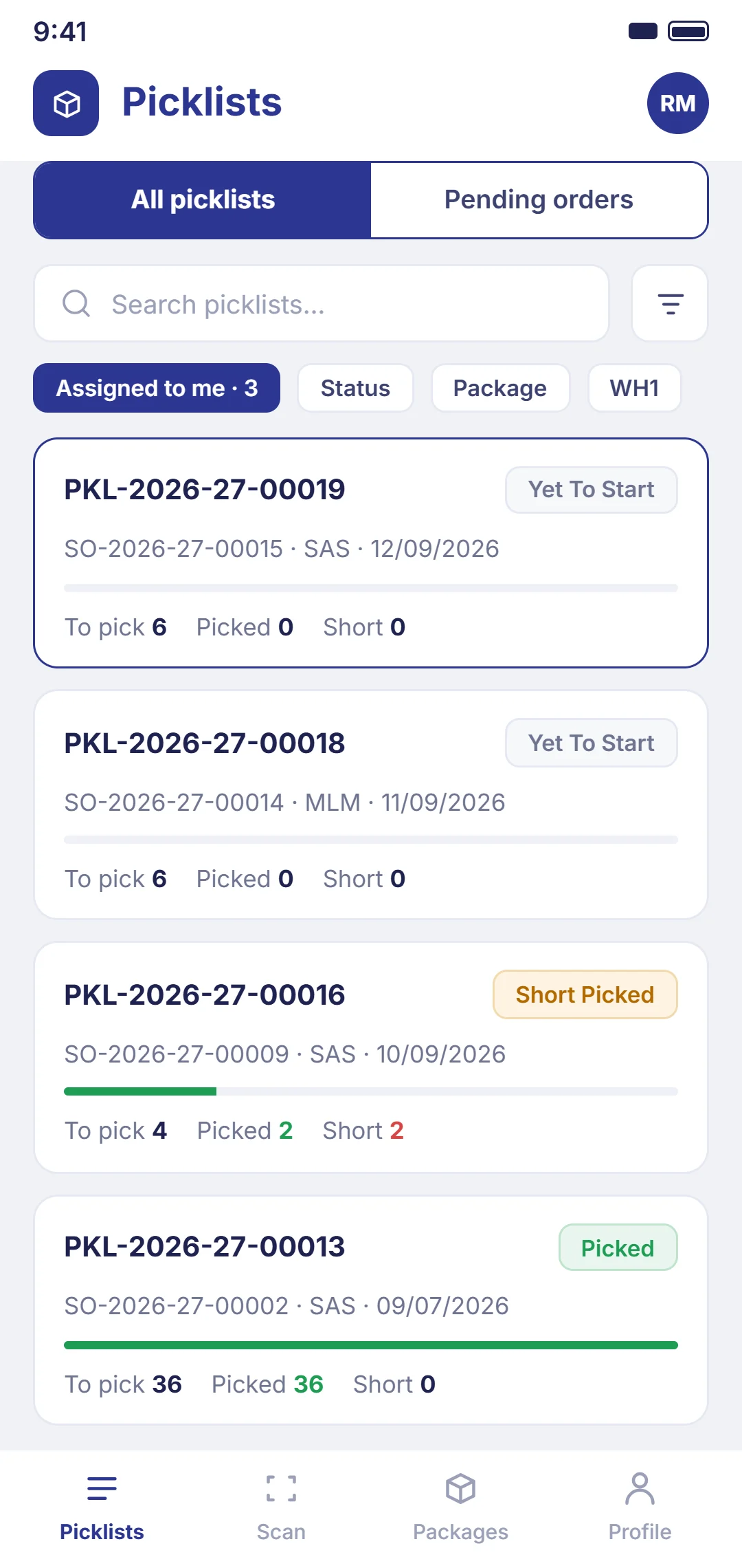 screen 2 — pick task list
