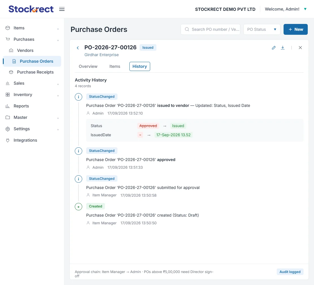 purchase order approval workflow — multi-level routing