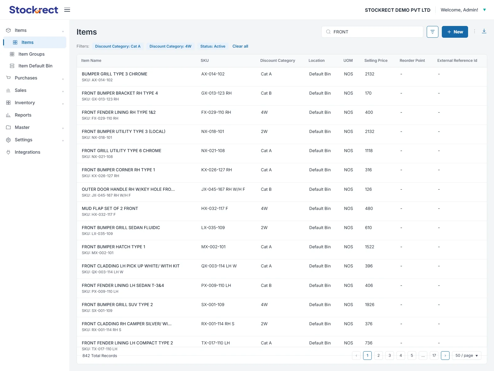 brand-tier catalog with technical specs and batch traceability